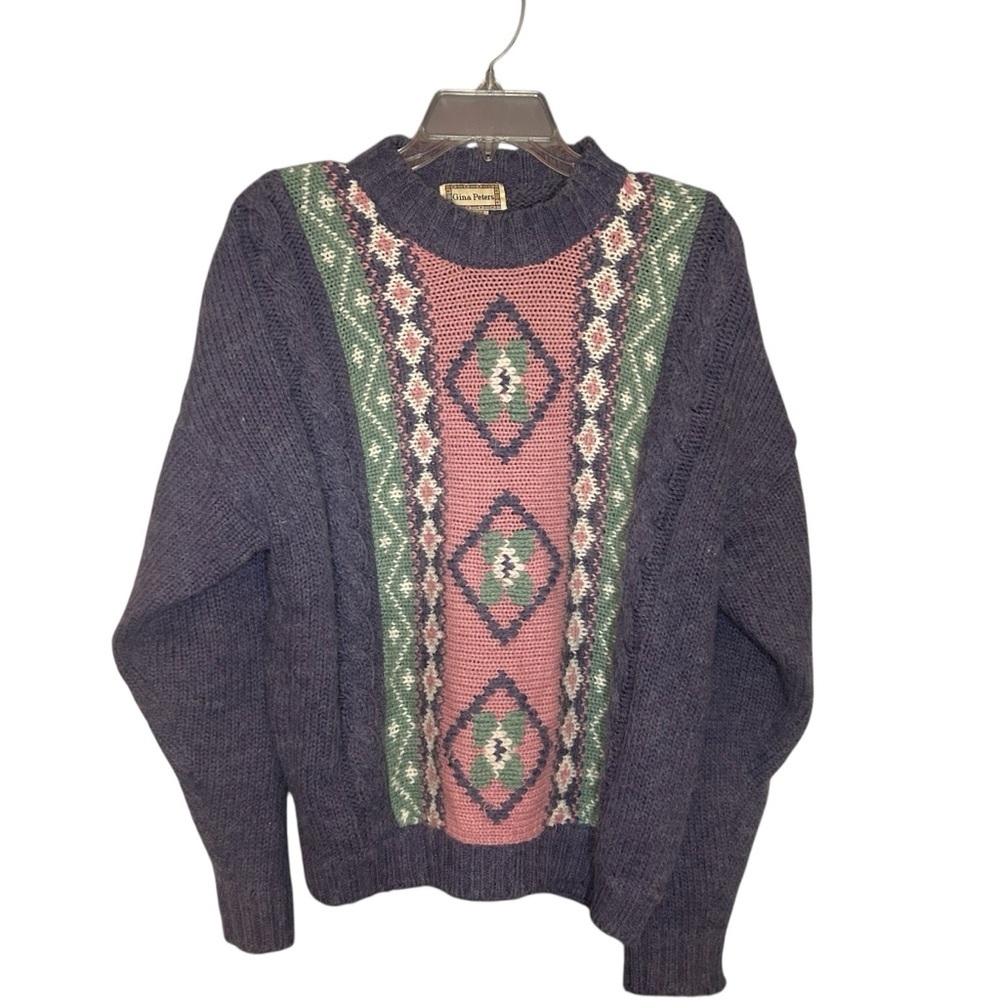 Vintage 90s Gina Peters Knit Sweater Aztec Cabin Grandpa Y2K Large